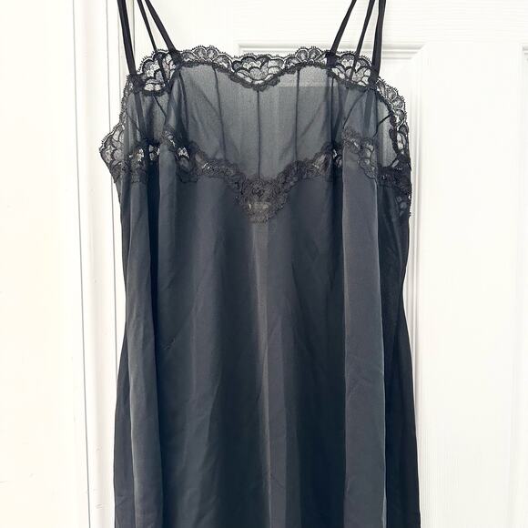 Lux Lux Designed by Hardy Amies England Designer Black Sheer Long Slip High Slit - Picture 5 of 14
